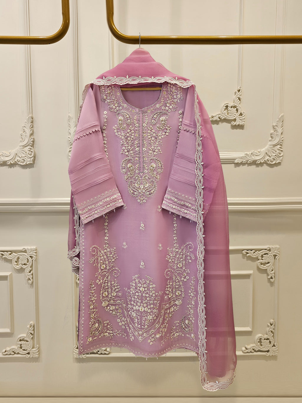 Pure Organza Embroidered Suit S111626