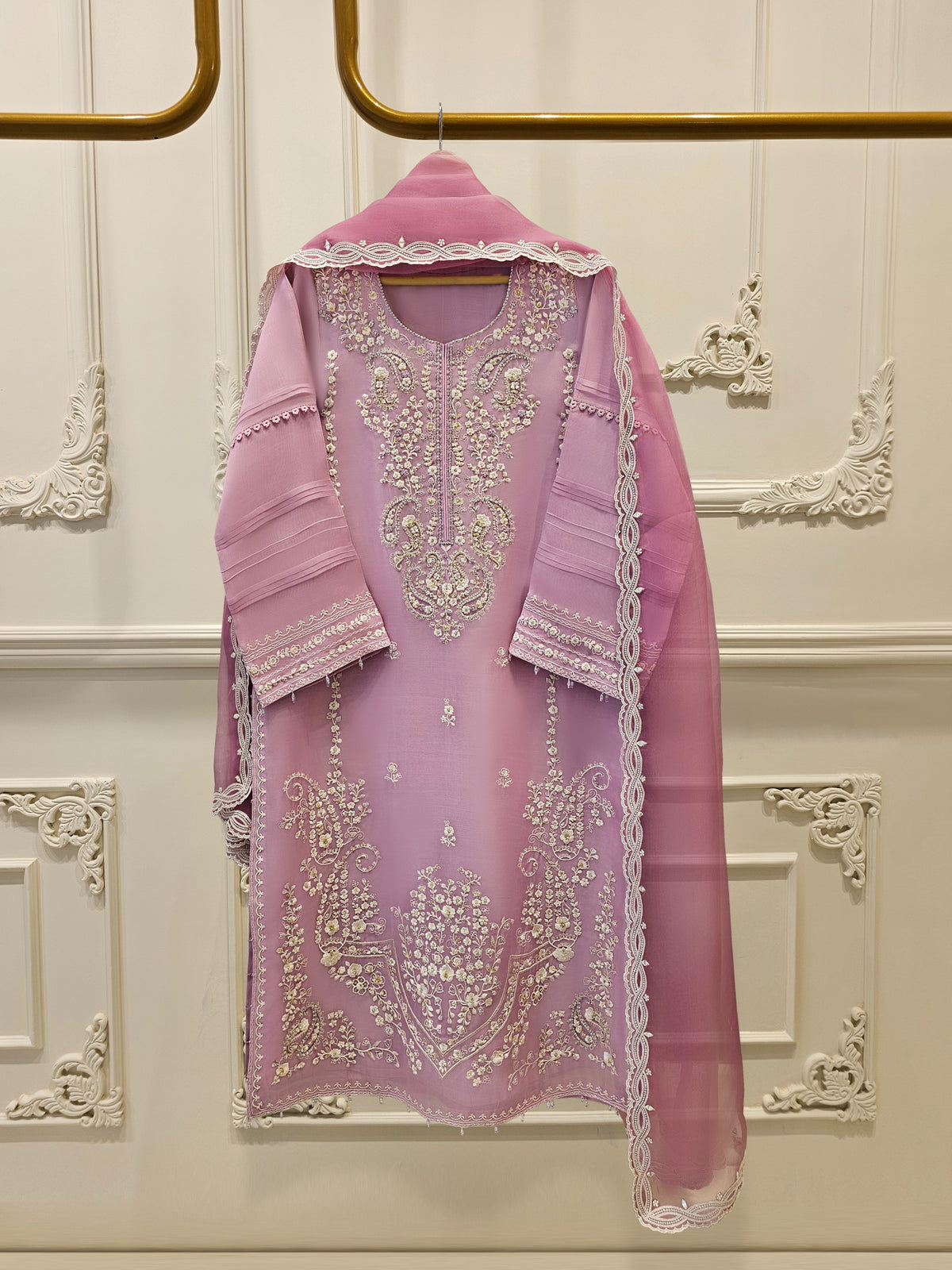 3 Piece - Pure Organza Embroidered Suit S111626