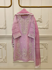 3 Piece - Pure Organza Embroidered Suit S111626