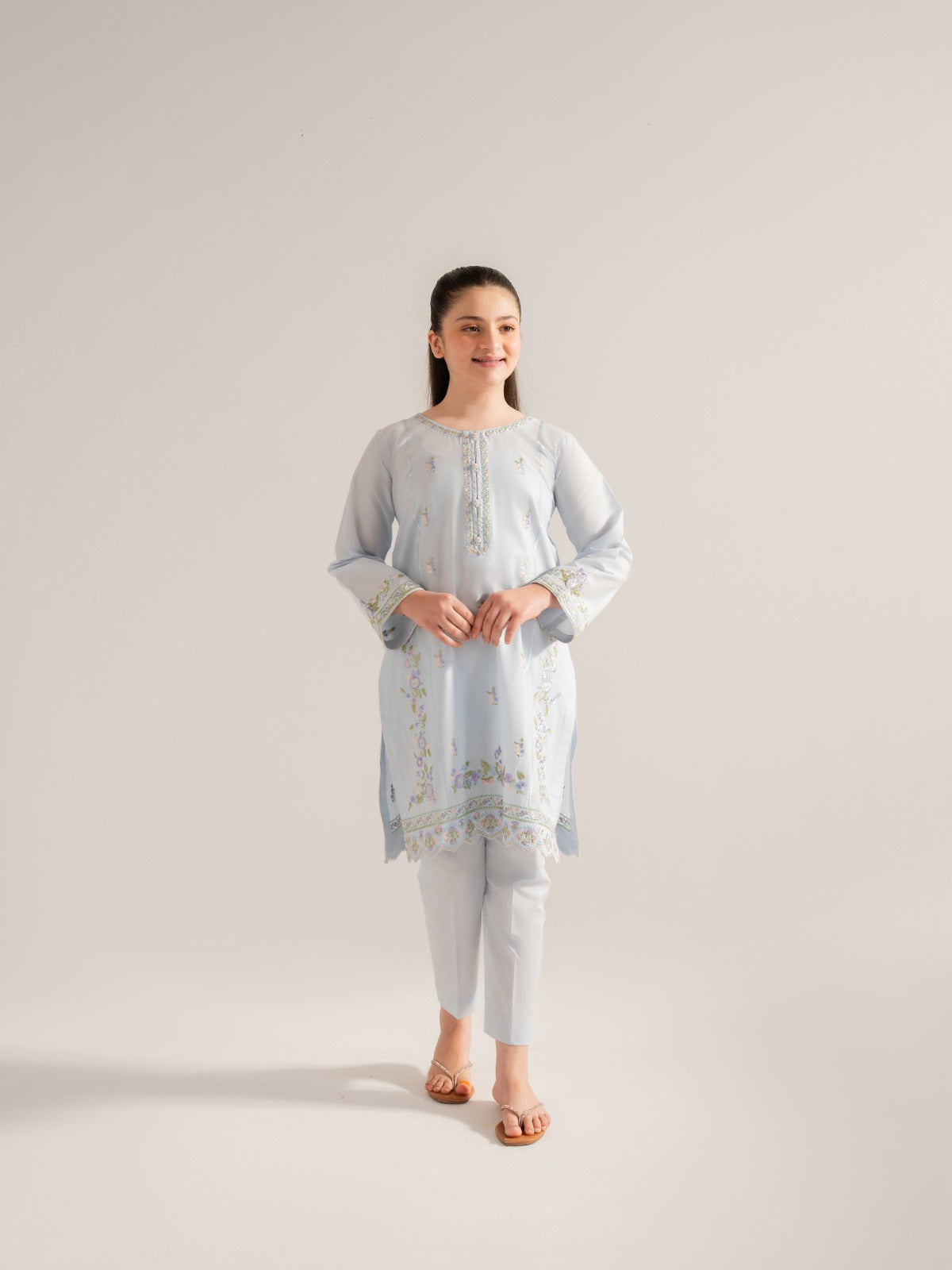 (Kids) 2 Piece - Embroidered Cambric Suit KD-021 Main image