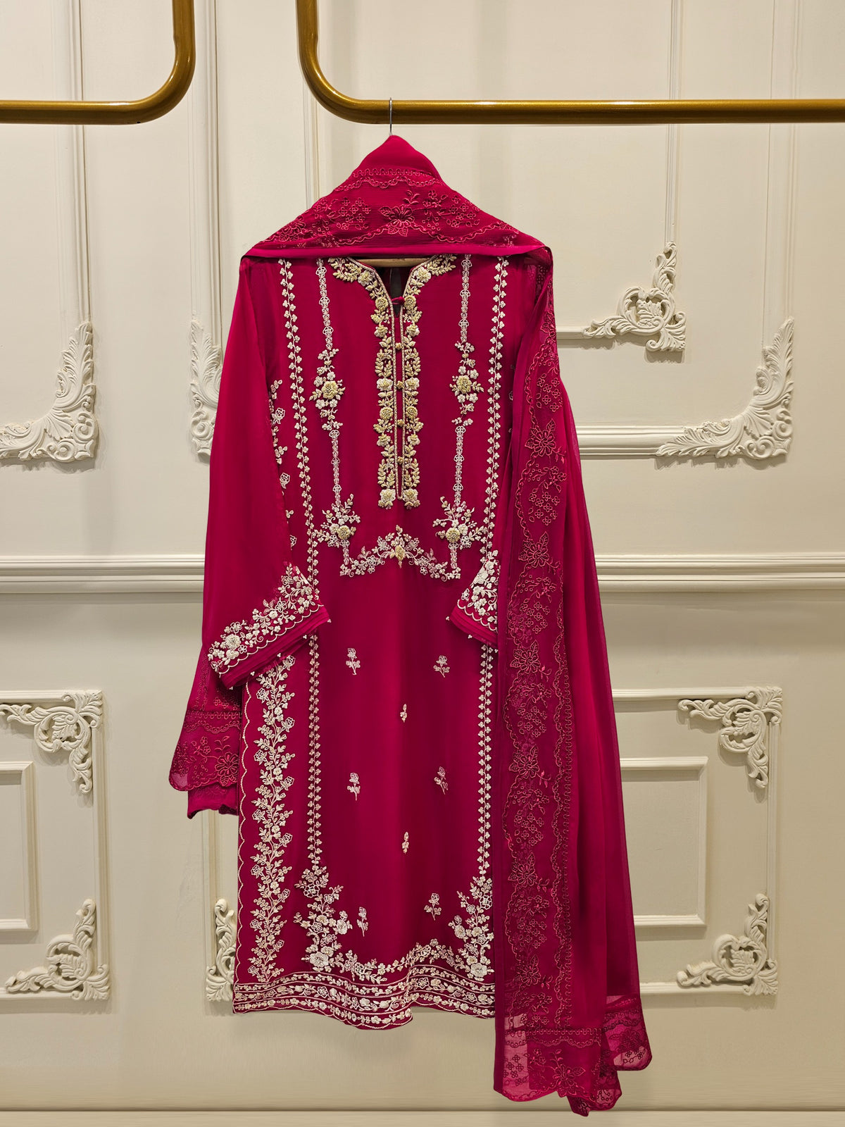 3 Piece - Pure Chiffon Embroidered Suit S111641