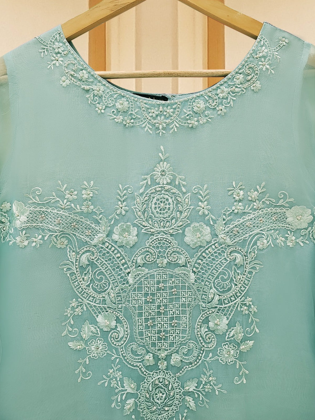 3 Piece - Pure Organza Embroidered Suit S109312