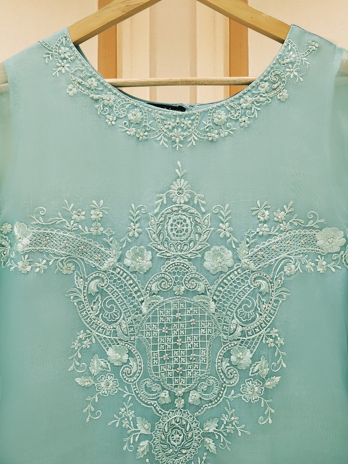 3 Piece - Pure Organza Embroidered Suit S109312