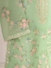 3 Piece - Pure Organza Embroidered Suit S111296