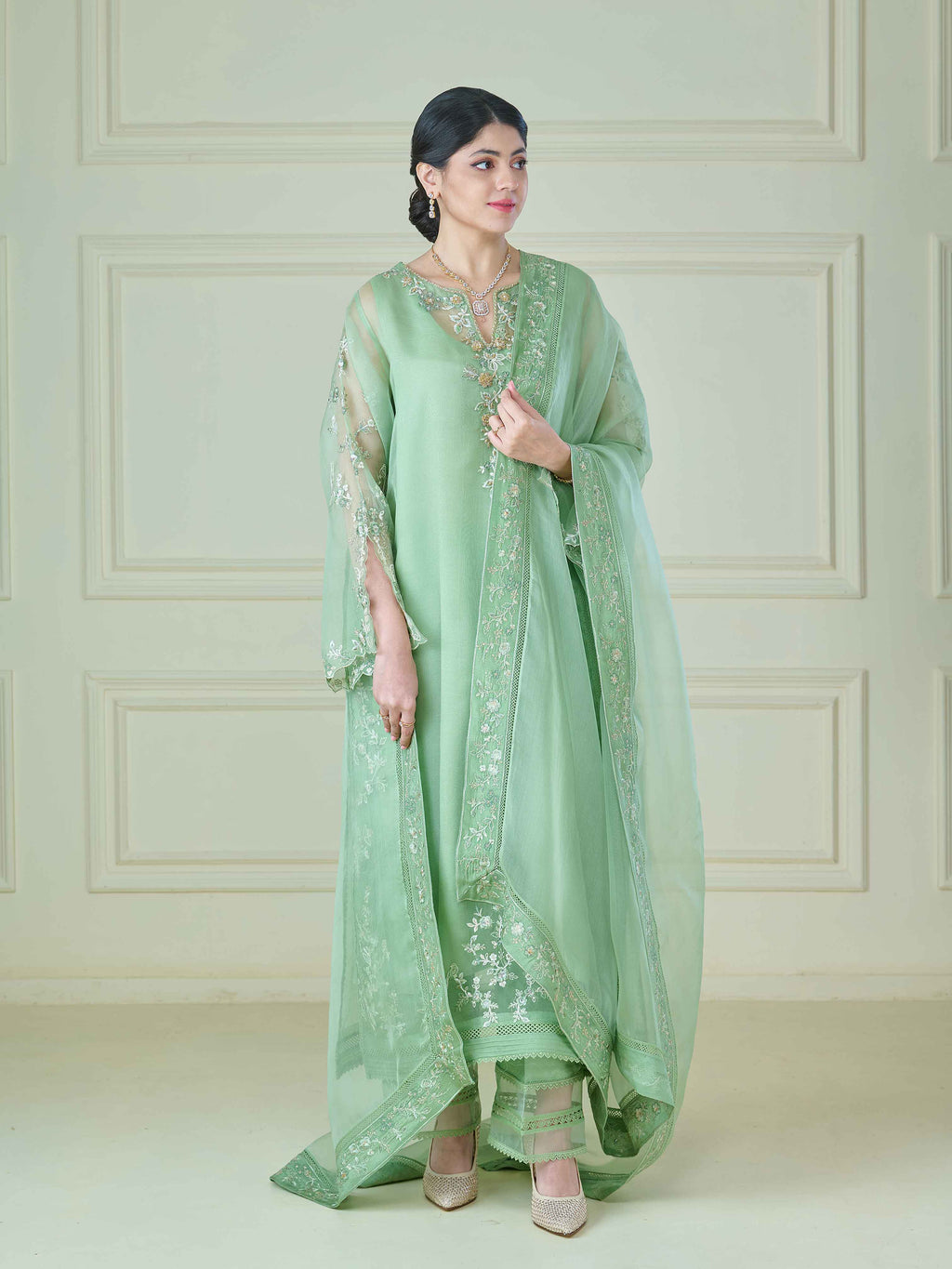 3 Piece - Pure Organza Embroidered Suit S110098
