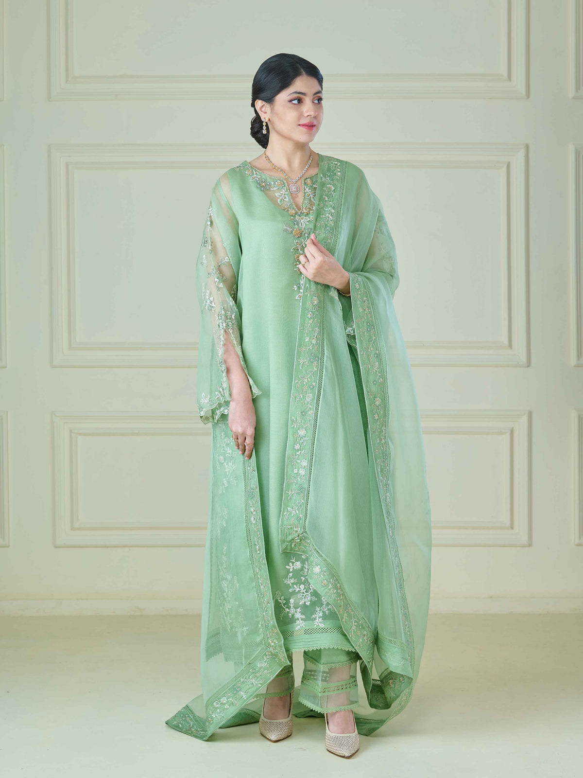 3 Piece - Pure Organza Embroidered Suit S110098
