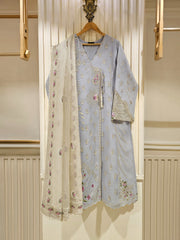 3 Piece - Pure Cotton Net Embroidered Suit S111357