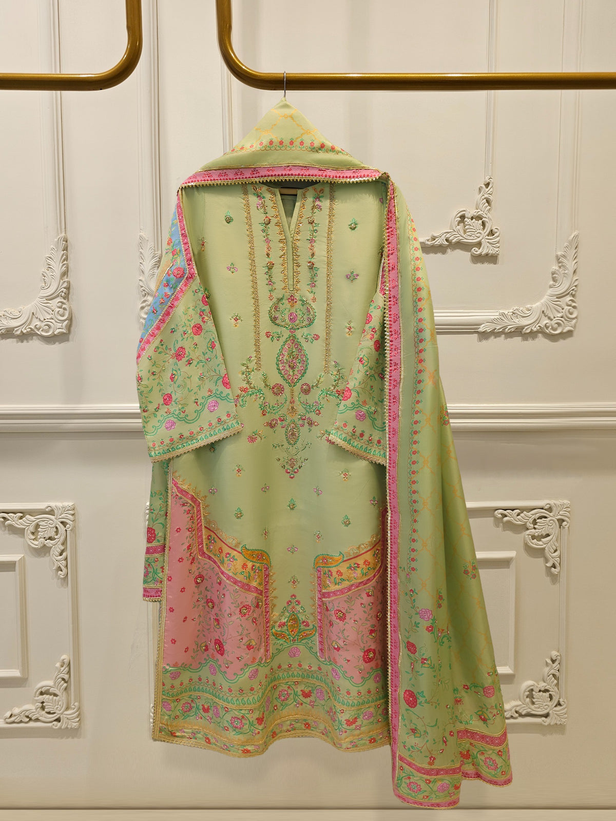 3 Piece- 100% Pure Raw Silk Embroidered Suit S111983