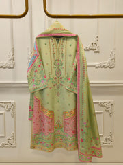 3 Piece- 100% Pure Raw Silk Embroidered Suit S111983