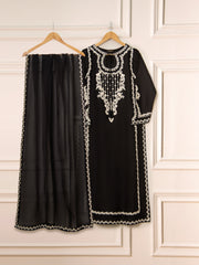 3 Piece- Pure Silk Net Embroidered Suit S111303