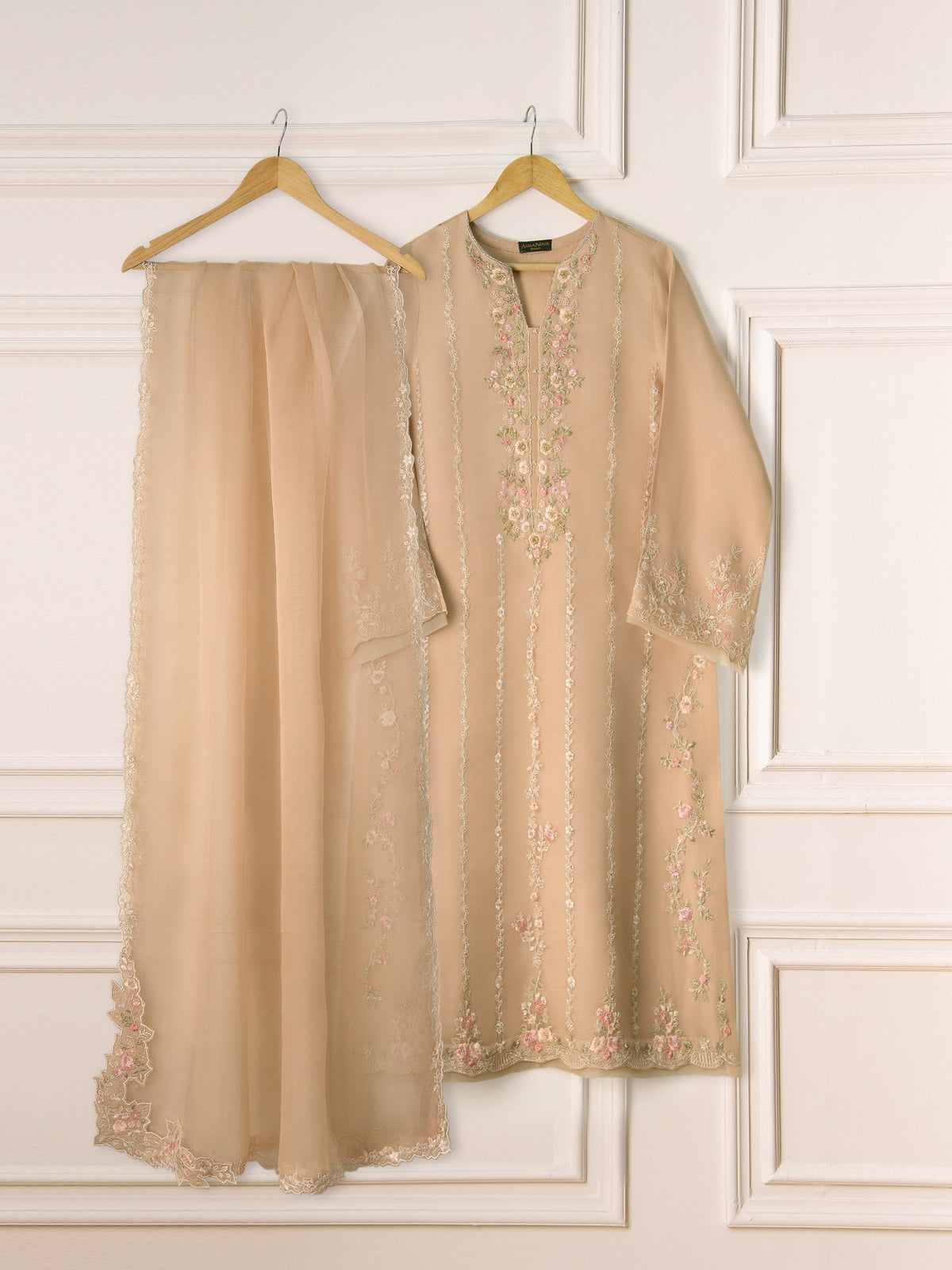 3 Piece - Pure Organza Embroidered Suit S111254