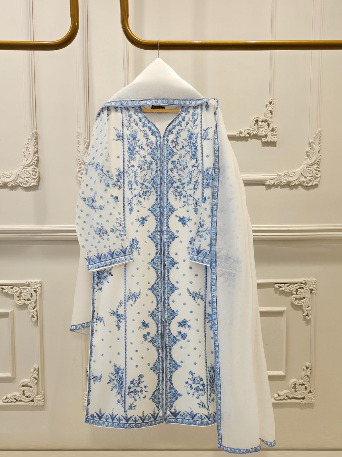 3 Piece - Pure Embroidered Cotton Net Suit S111972