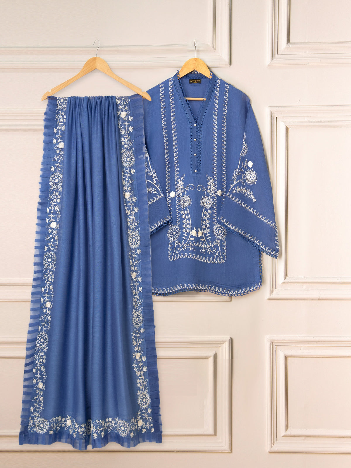 3 Piece - Pure Cotton Net Embroidered Suit S111530