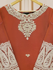3 Piece - Pure Cotton Net Embroidered Suit S109746