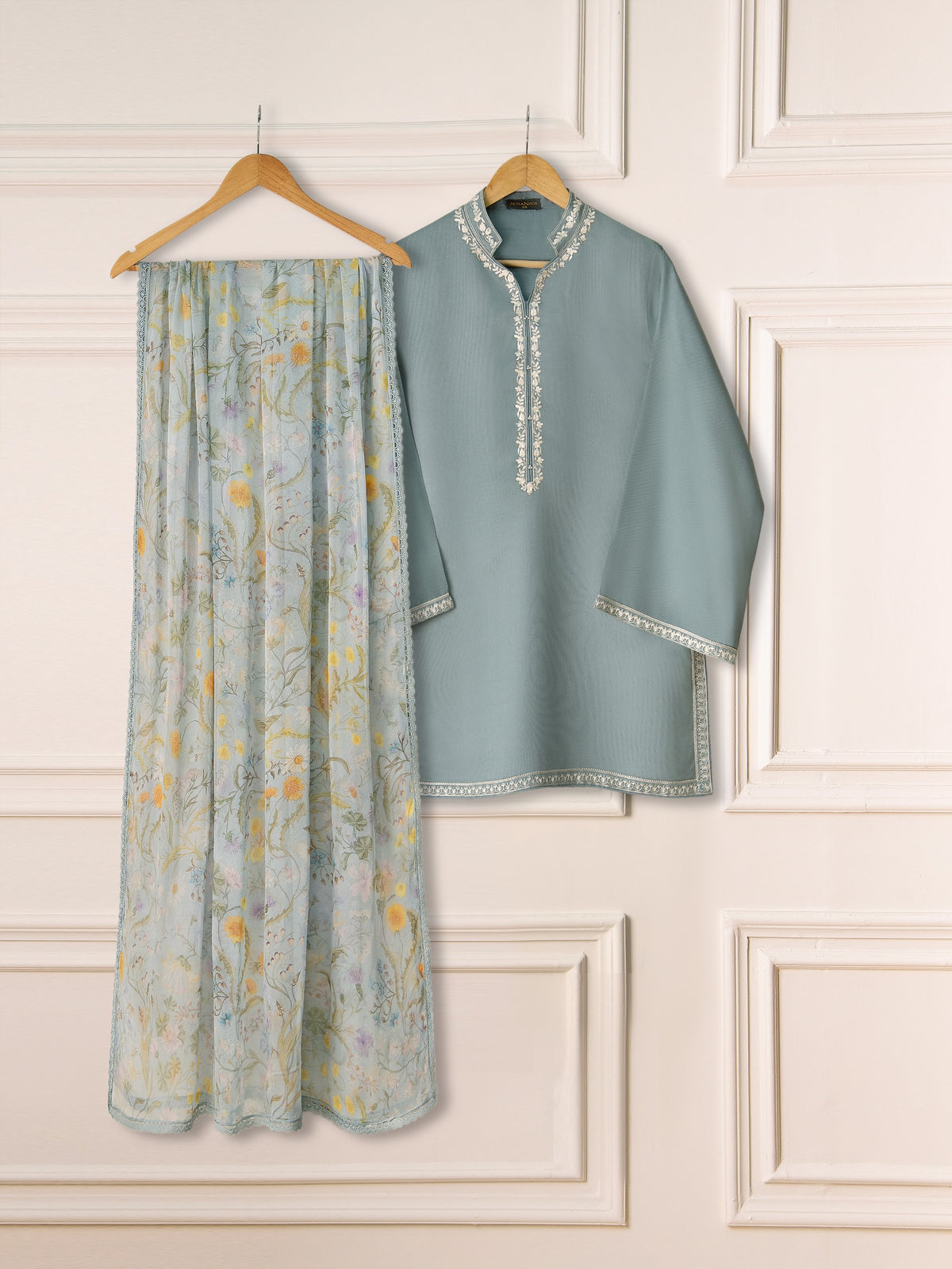 3 Piece- Pure Silk Net Embroidered Suit S111243