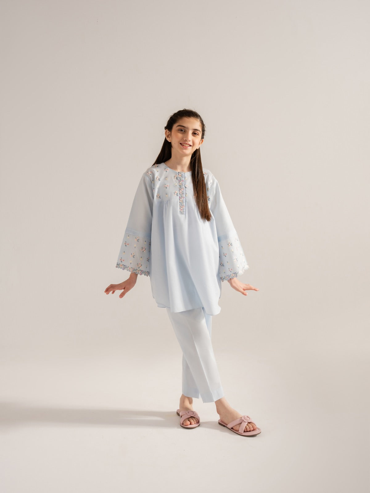 (Kids) 2 Piece - Embroidered Cambric Frock KD-014 Secondary image