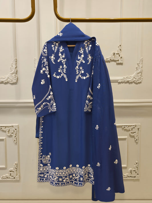 3 Piece - Pure Embroidered Cotton Net Suit S112025