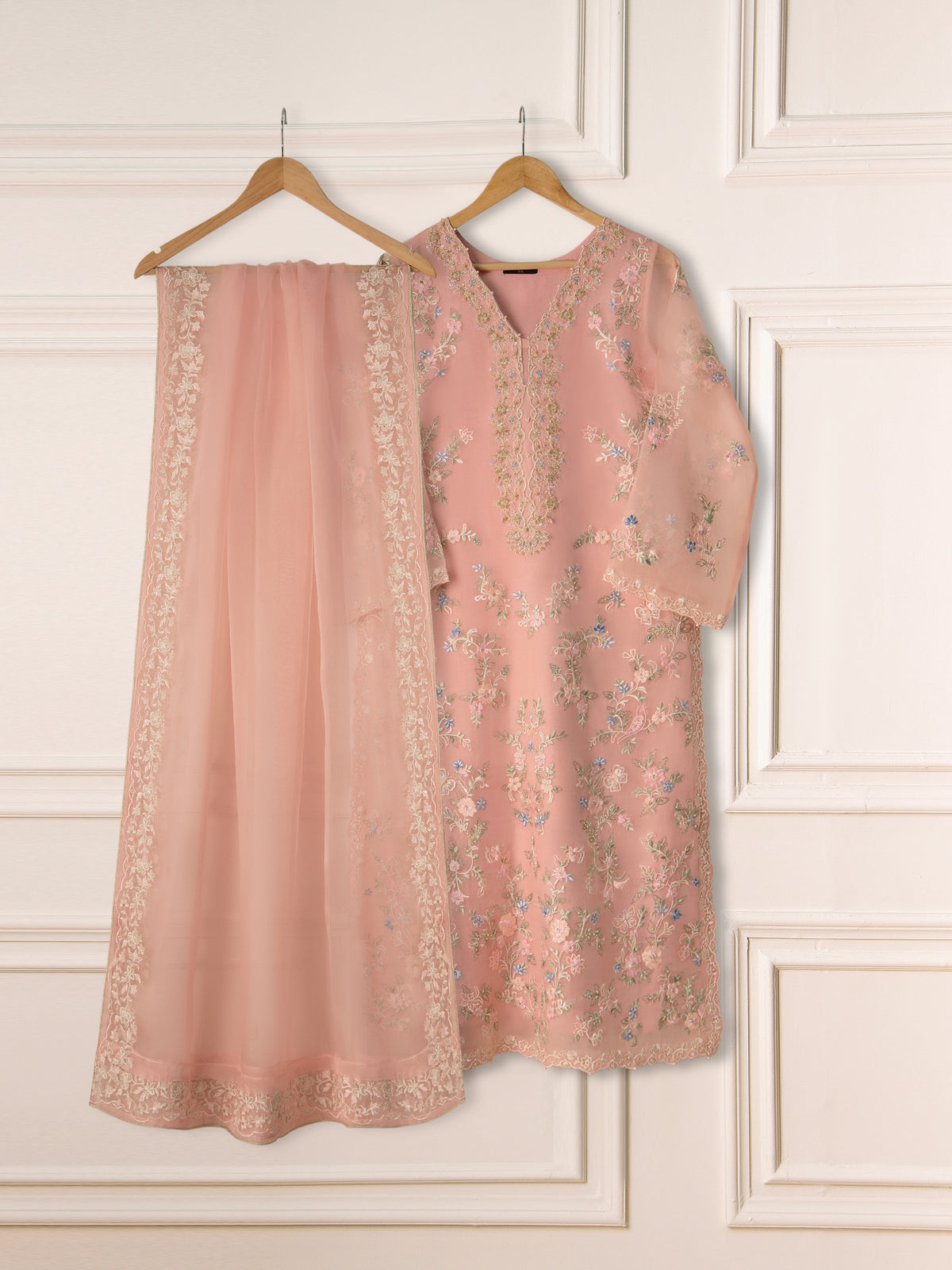 3 Piece - Pure Organza Embroidered Suit S111273