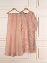 3 Piece - Pure Organza Embroidered Suit S111273