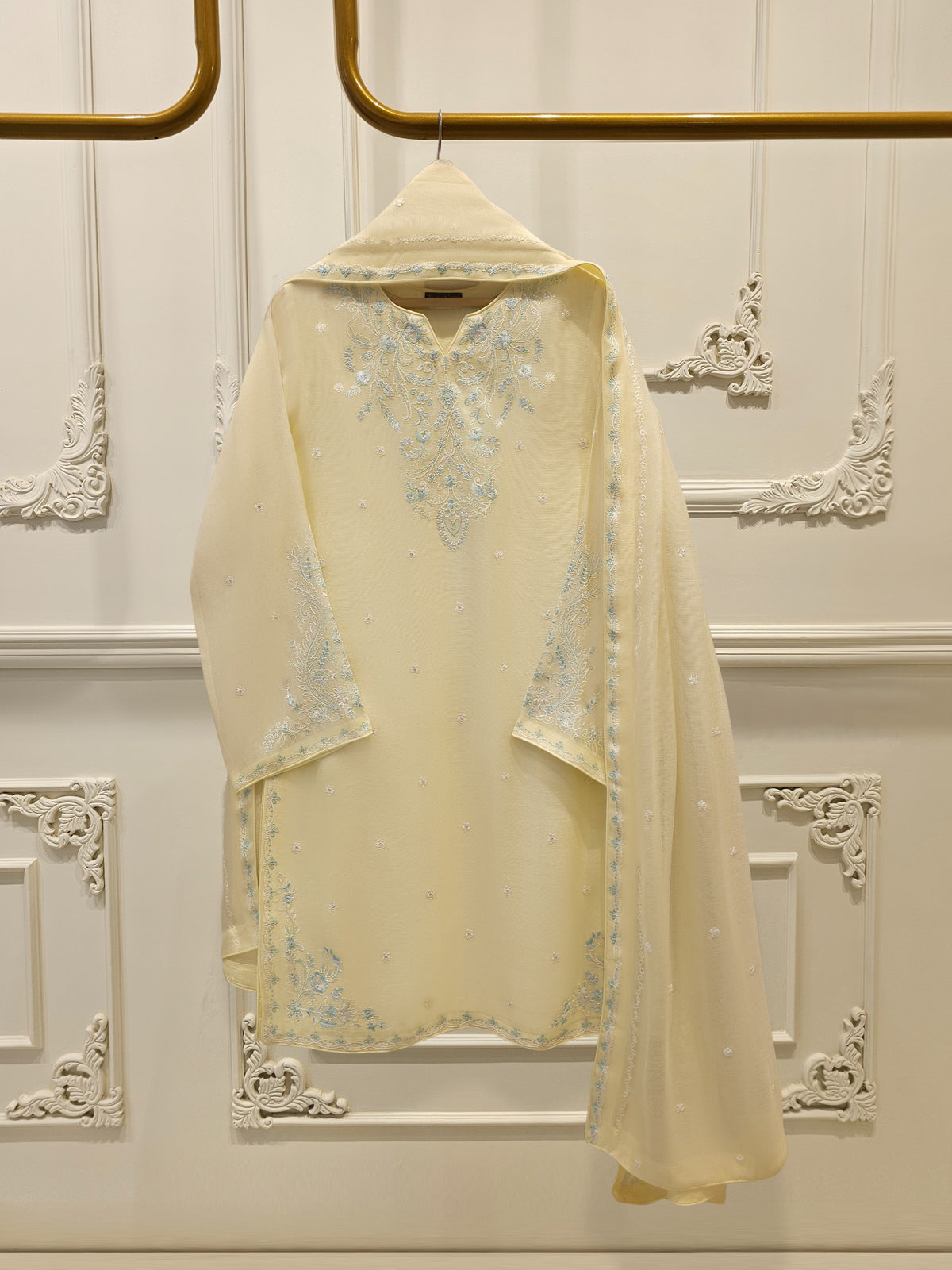 3 Piece - Pure Embroidered Cotton Net Suit S111905