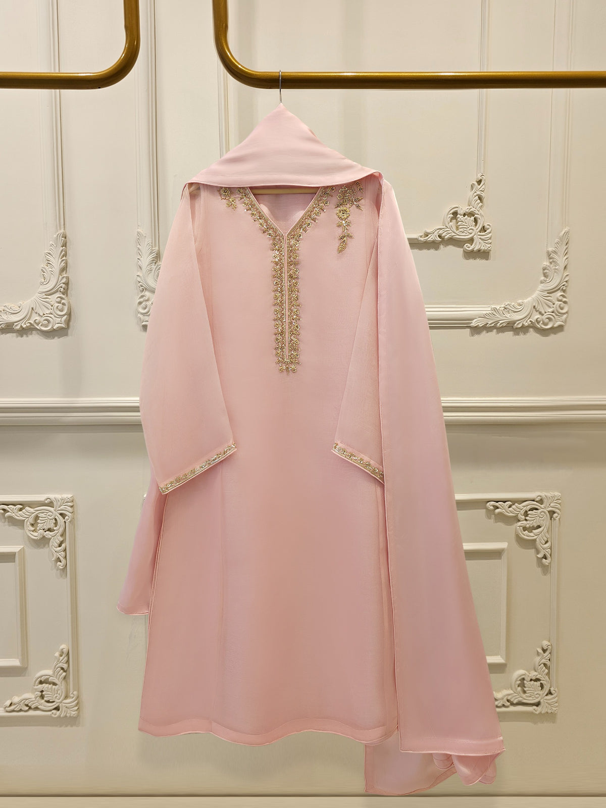3 Piece - Pure Organza Embroidered Suit S111944
