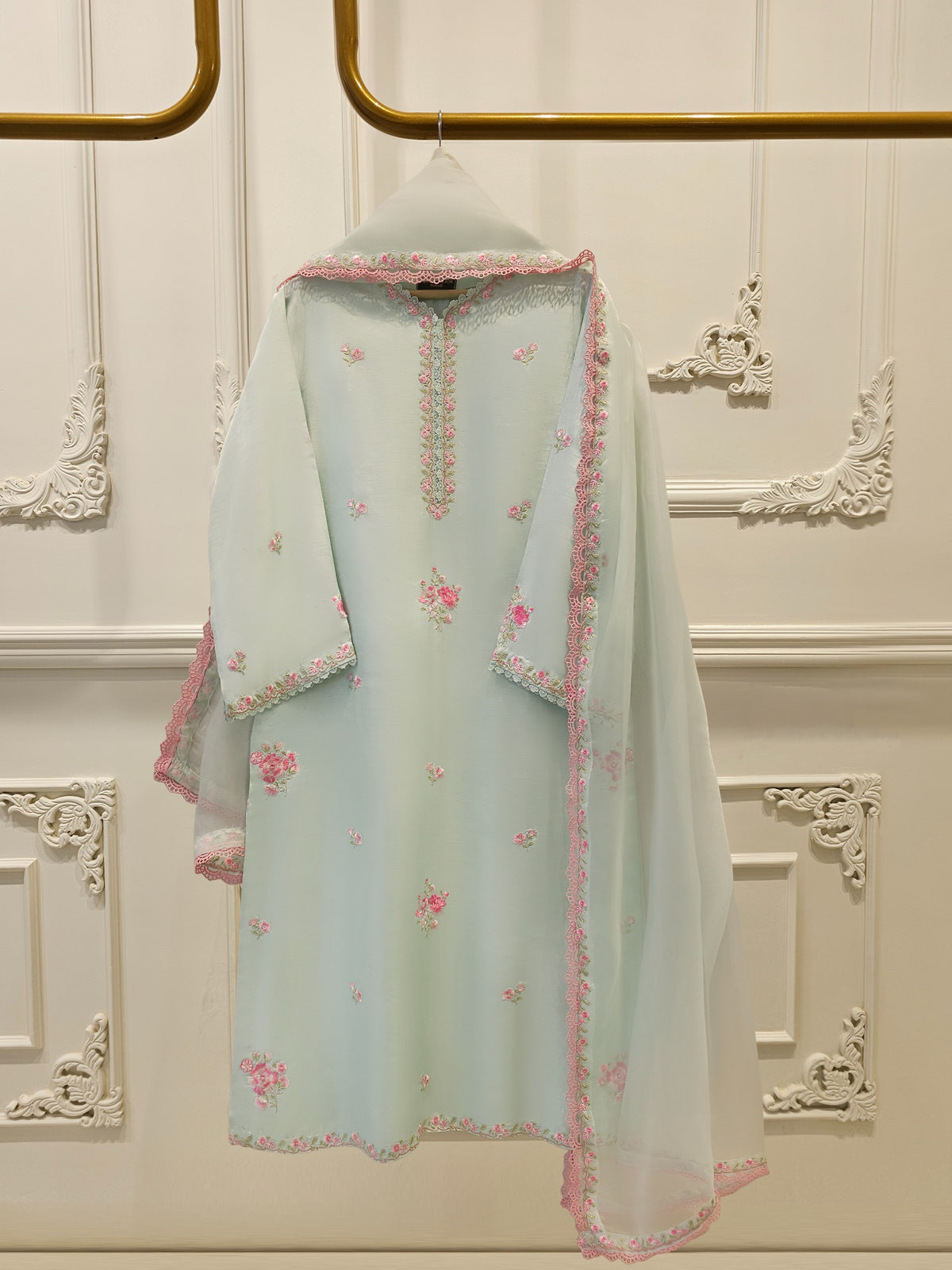 3 Piece- Pure Korean Silk Embroidered Suit S111923