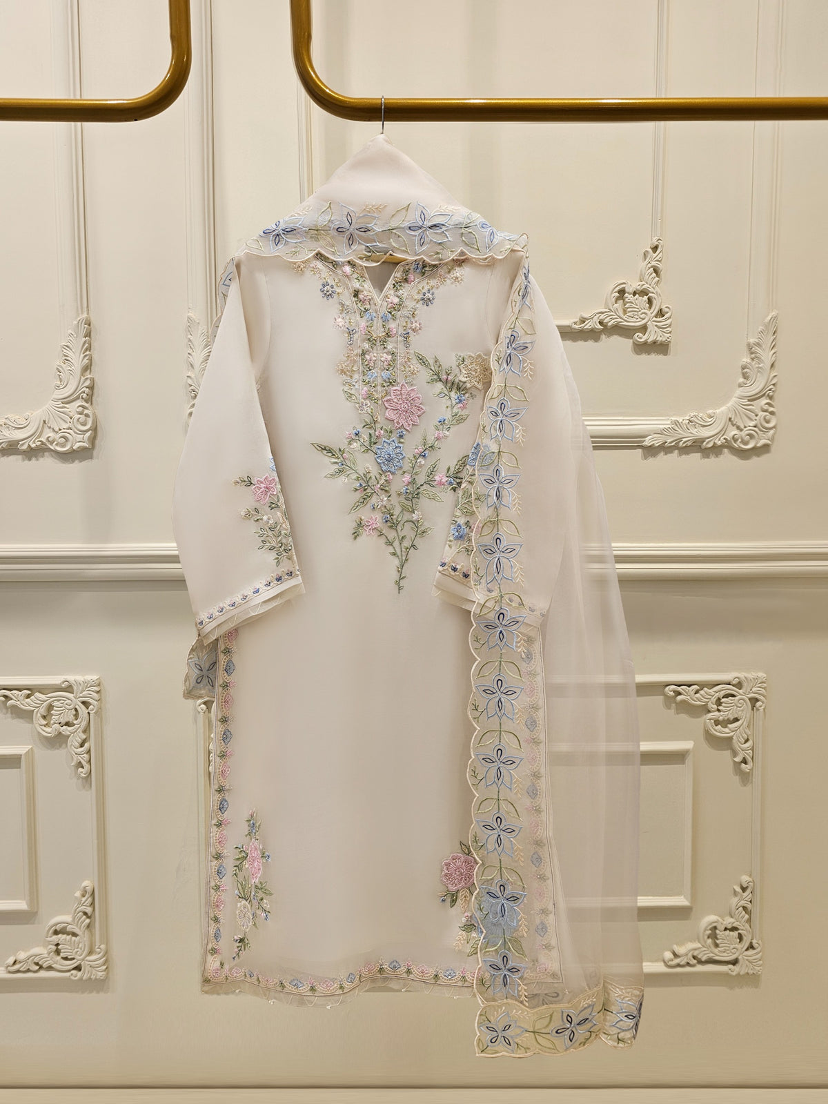 3 Piece - Pure Embroidered Organza Suit S112013