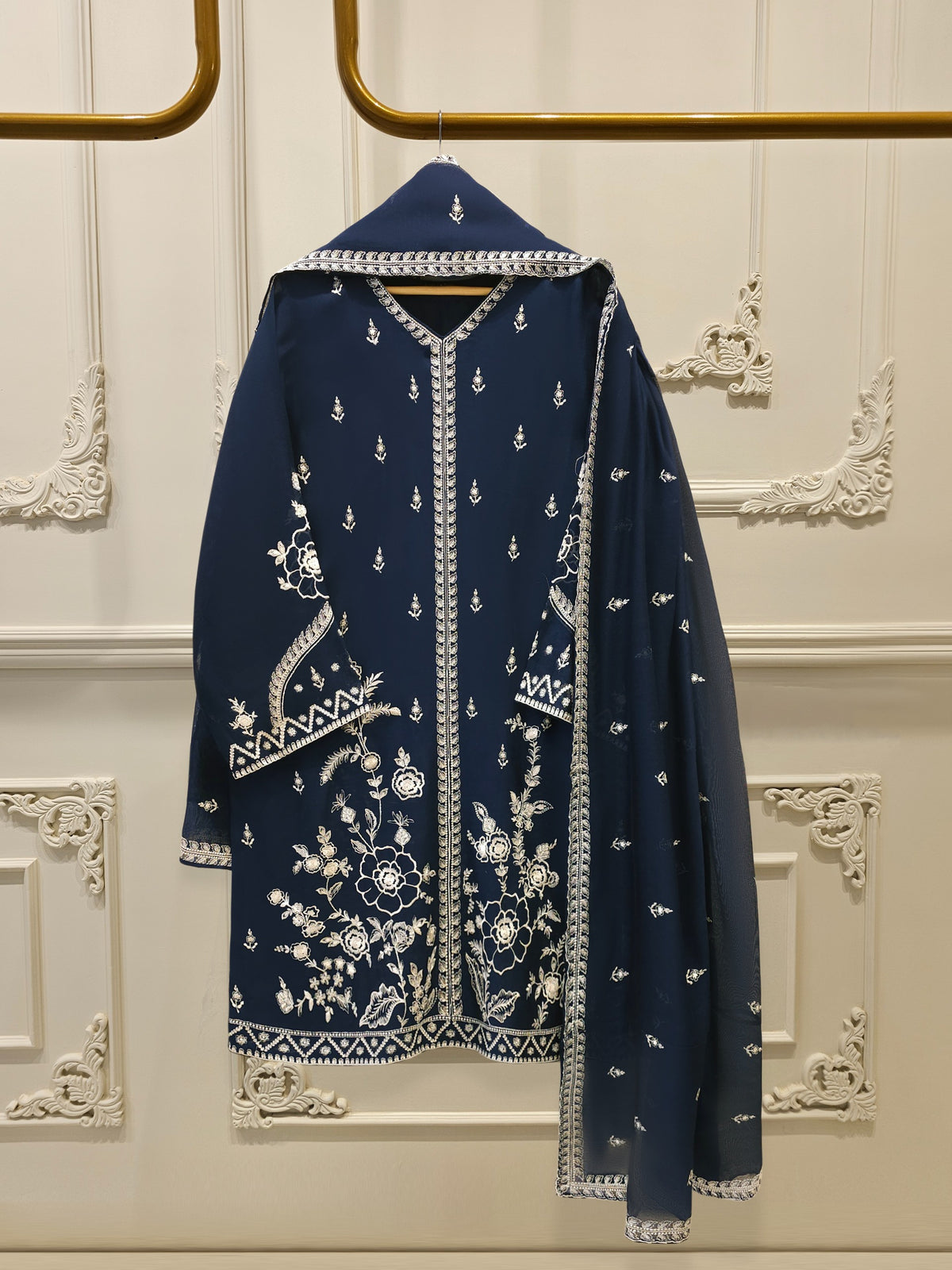 3 Piece - Pure Embroidered Cotton Net Suit S112318