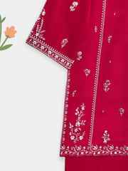 (Kids) 3 Piece - Embroidered Cotton Net Suit FKD-077
