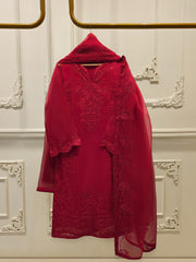 3 Piece - Pure Organza Embroidered Suit S112371