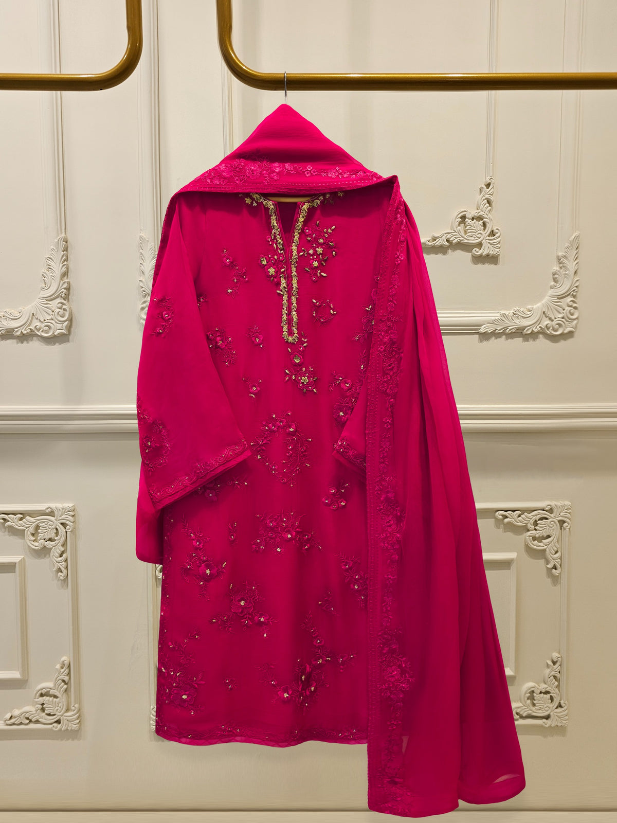 3 Piece - Pure Chiffon Embroidered Suit S112450