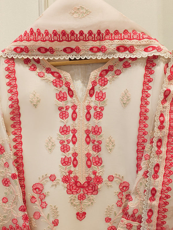 3 Piece - Pure Organza Embroidered Suit S113025