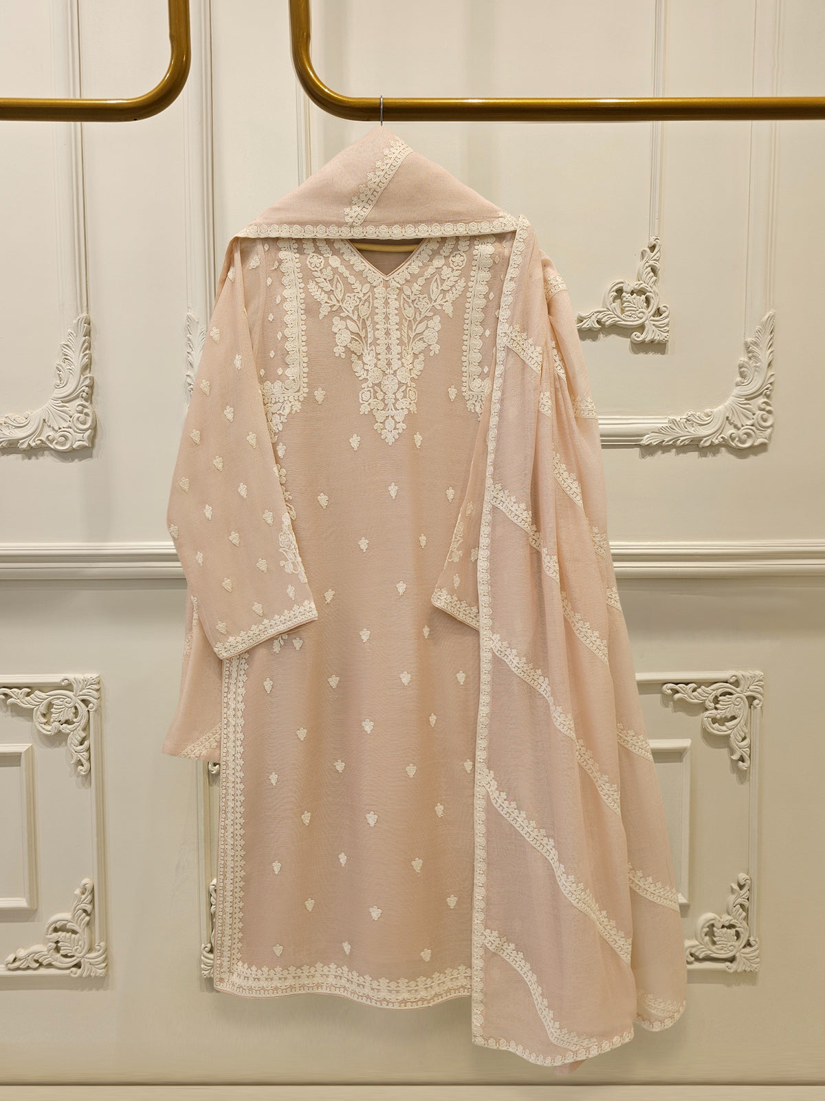 3 Piece - Pure Embroidered Cotton Net Suit S113059