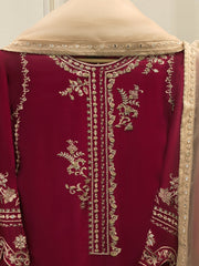 3 Piece- Pure Sheesha Silk Embroidered Suit S113443