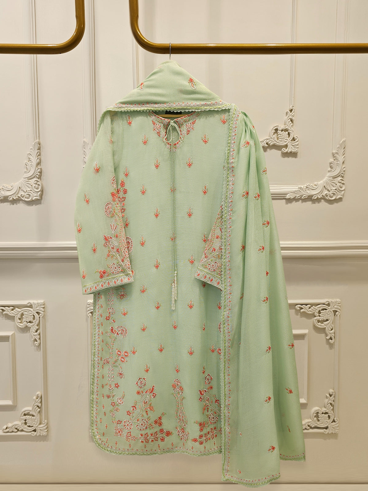 3 Piece - Pure Embroidered Cotton Net Suit S113444