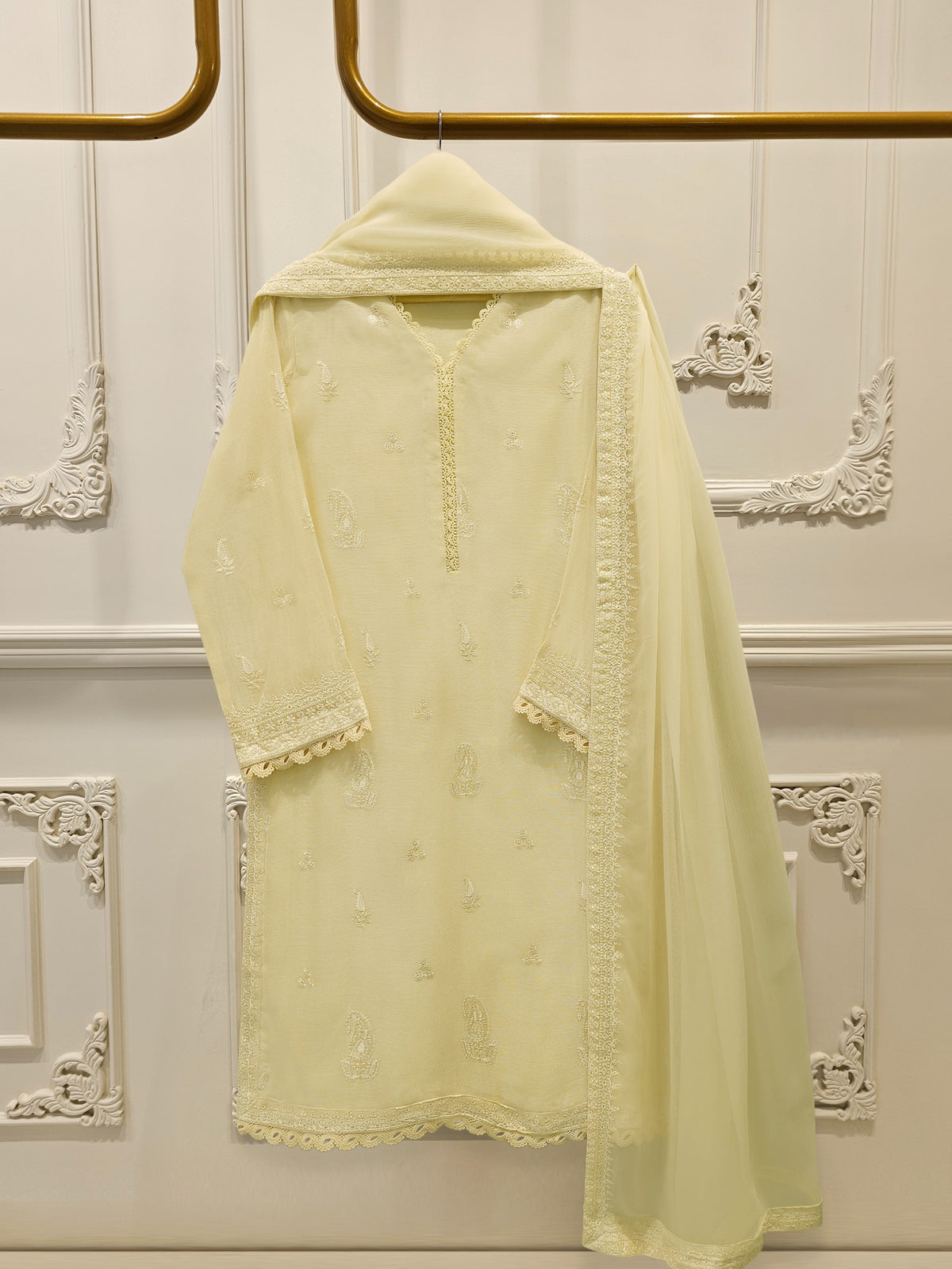 3 Piece - Pure Embroidered Cotton Net Suit S113493
