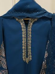 3 Piece- Pure Khadi Silk Embroidered Suit S113495