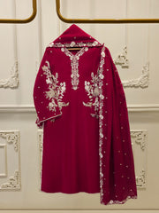 3 Piece - Pure Embroidered Cottone Net Suit S113500