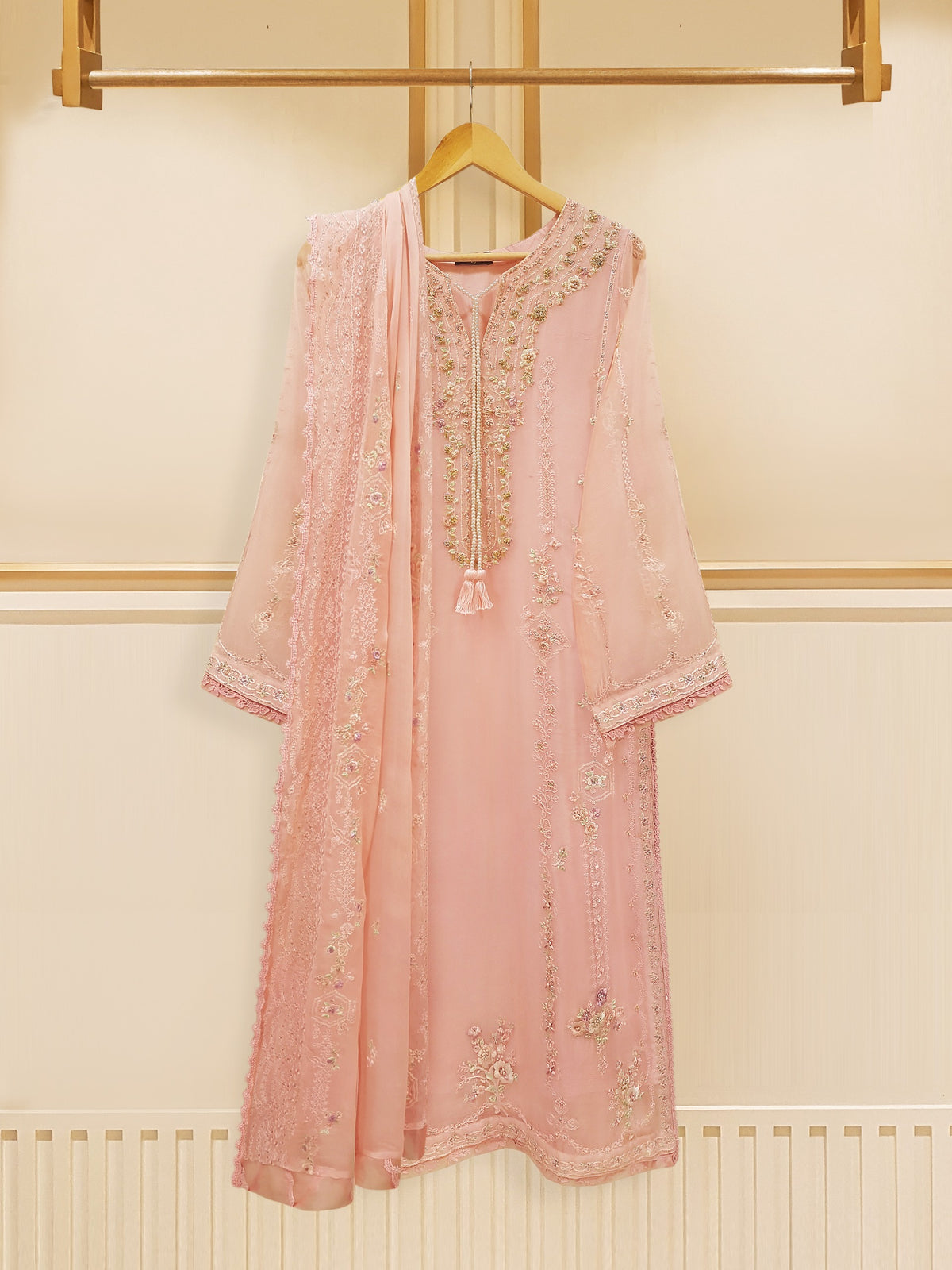 3 Piece - Embroidered Chiffon Suit S108645