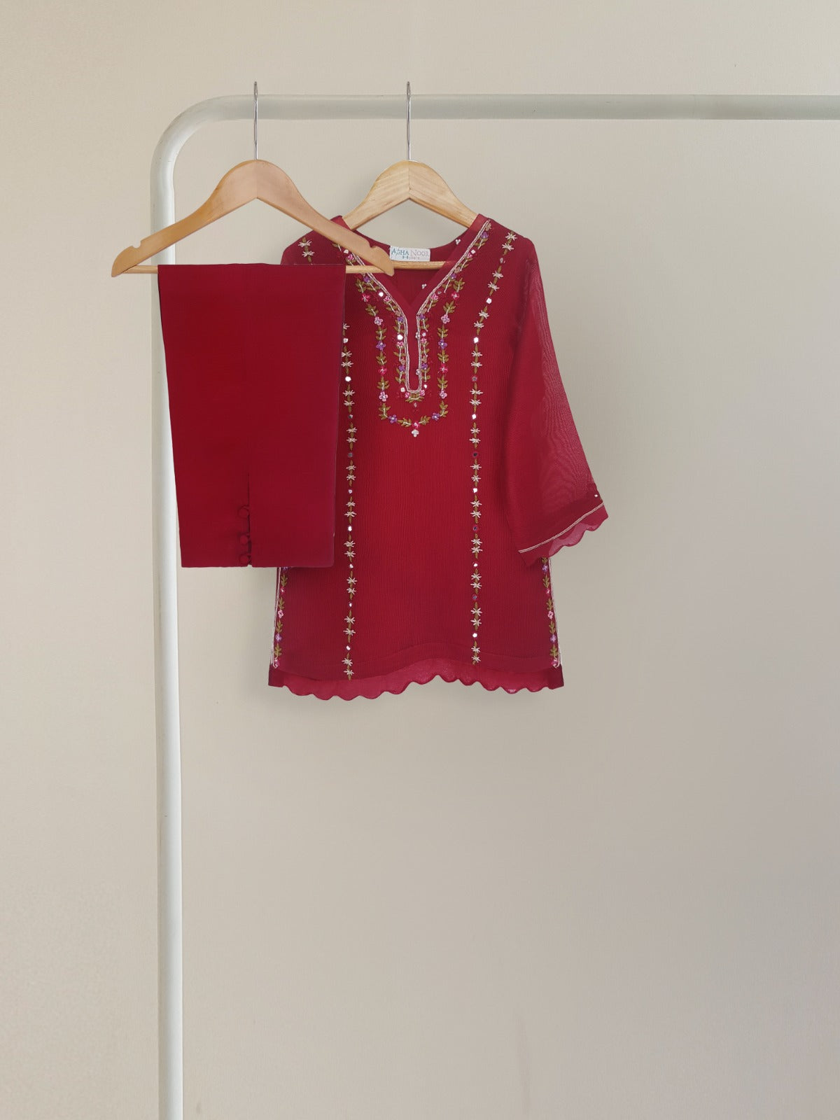 (KIDS) PURE COTTON NET HAND EMBROIDERED SHIRT AND PANTS KD3581B Main image
