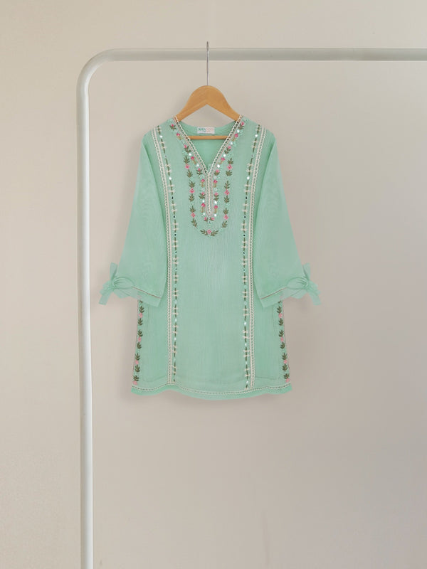 (KIDS) PURE COTTON NET HAND EMBROIDERED SHIRT AND SILK PANTS KD3581A