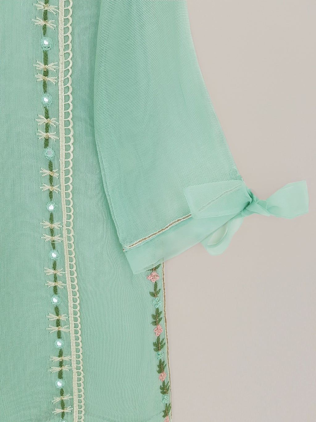 (KIDS) PURE COTTON NET HAND EMBROIDERED SHIRT AND SILK PANTS KD3581A