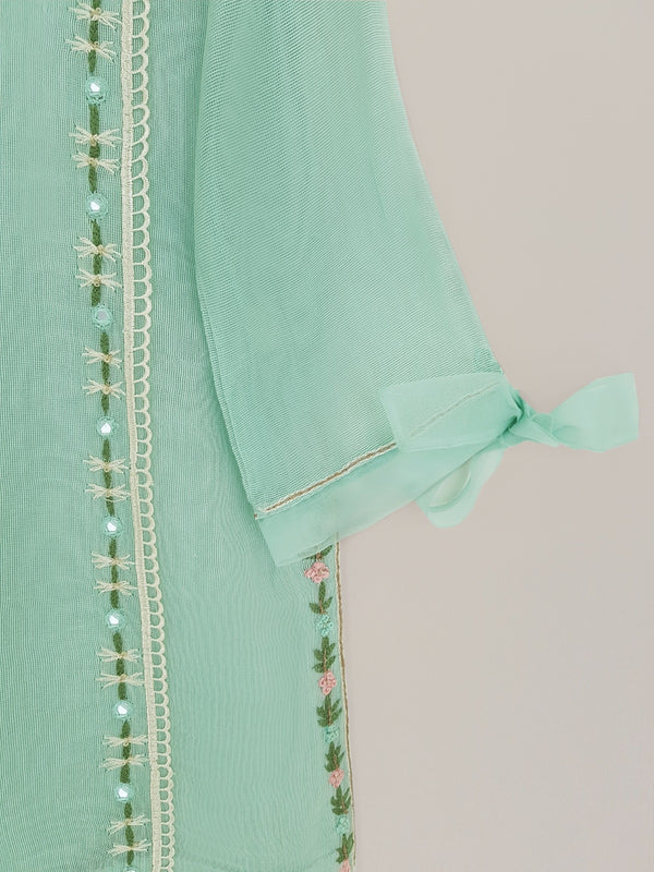 (KIDS) PURE COTTON NET HAND EMBROIDERED SHIRT AND SILK PANTS KD3581A