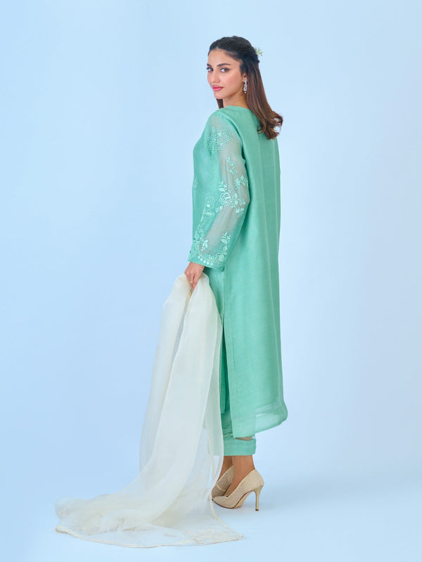 (PR) -3 Piece - Pure Cotton Net Embroidered Suit S109783