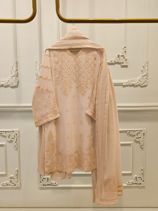 3 Piece - Pure Embroidered Cotton Net Suit S111997
