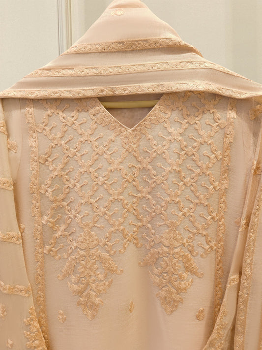 3 Piece - Pure Embroidered Cotton Net Suit S111997