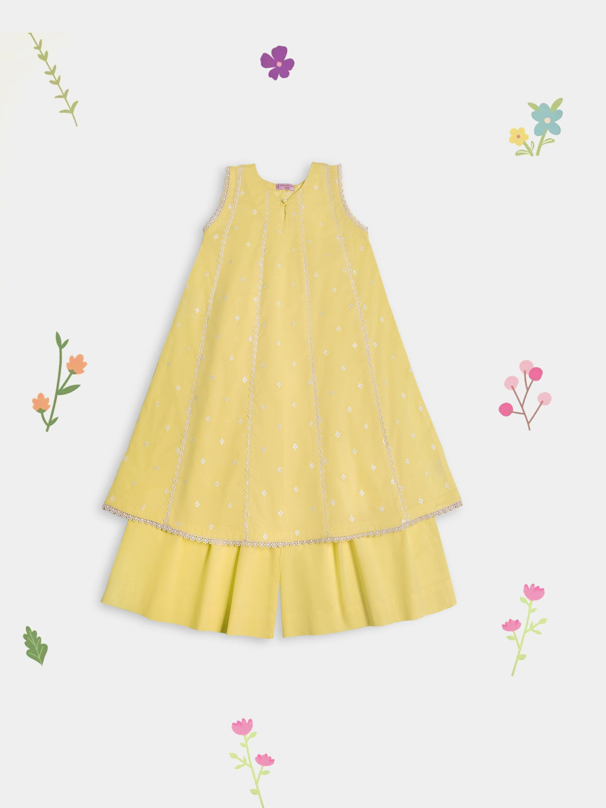 (Kids) 2 Piece - Embroidered Cambric Suit FKD-093