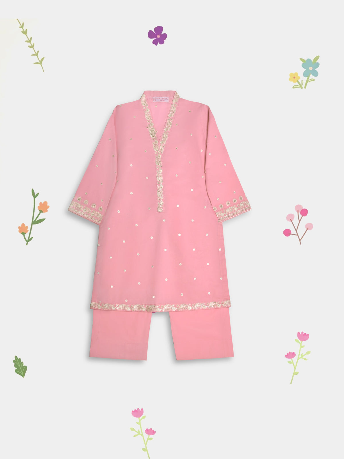 (Kids) 2 Piece - Embroidered Cambric Suit FKD-092