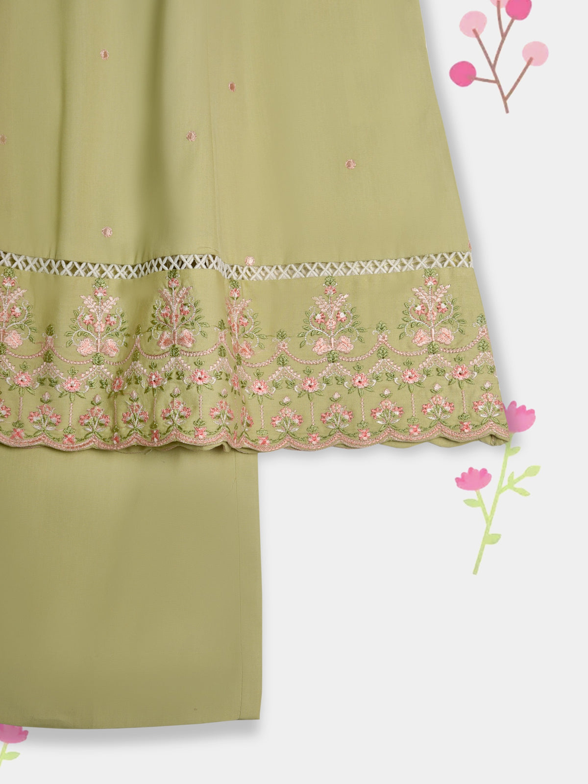 (Kids) 2 Piece - Embroidered Cambric Suit FKD-091