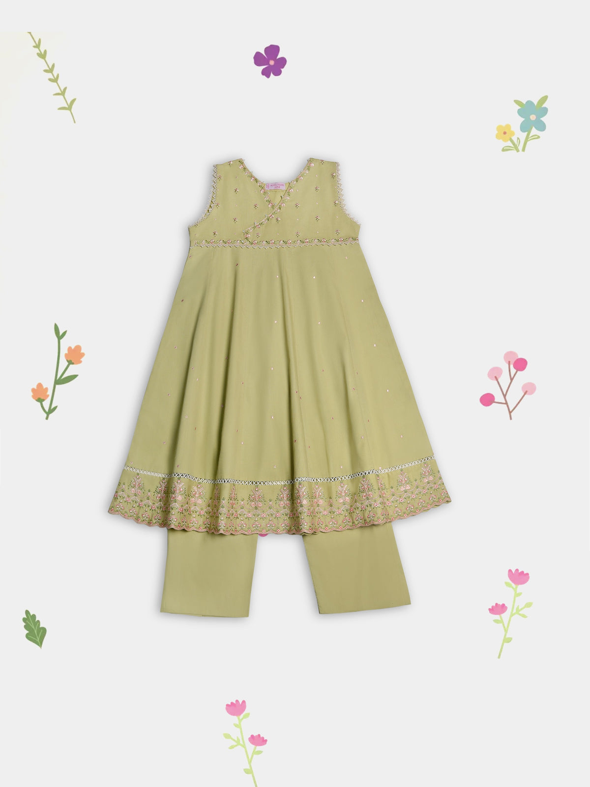 (Kids) 2 Piece - Embroidered Cambric Suit FKD-091